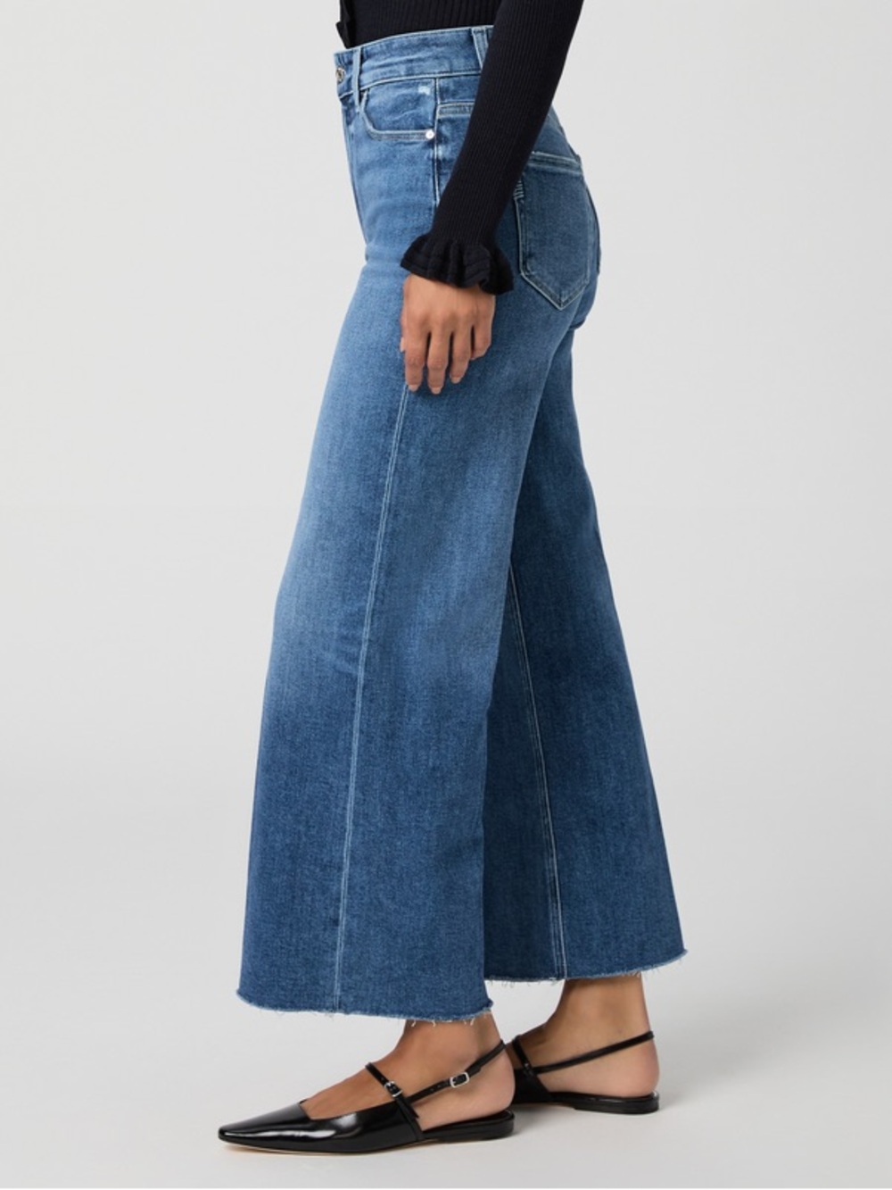 PAIGE Blue Wide Leg Raw Hem Jeans - Picture 4 of 13